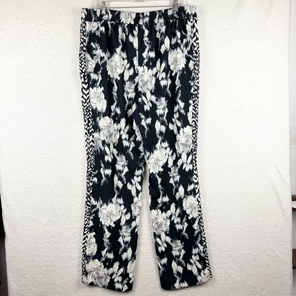 Natori Tie-Dye Floral Fluid Crepe Pull On Pants Black/White/Grey Sz XL Cocktail - Picture 11 of 16